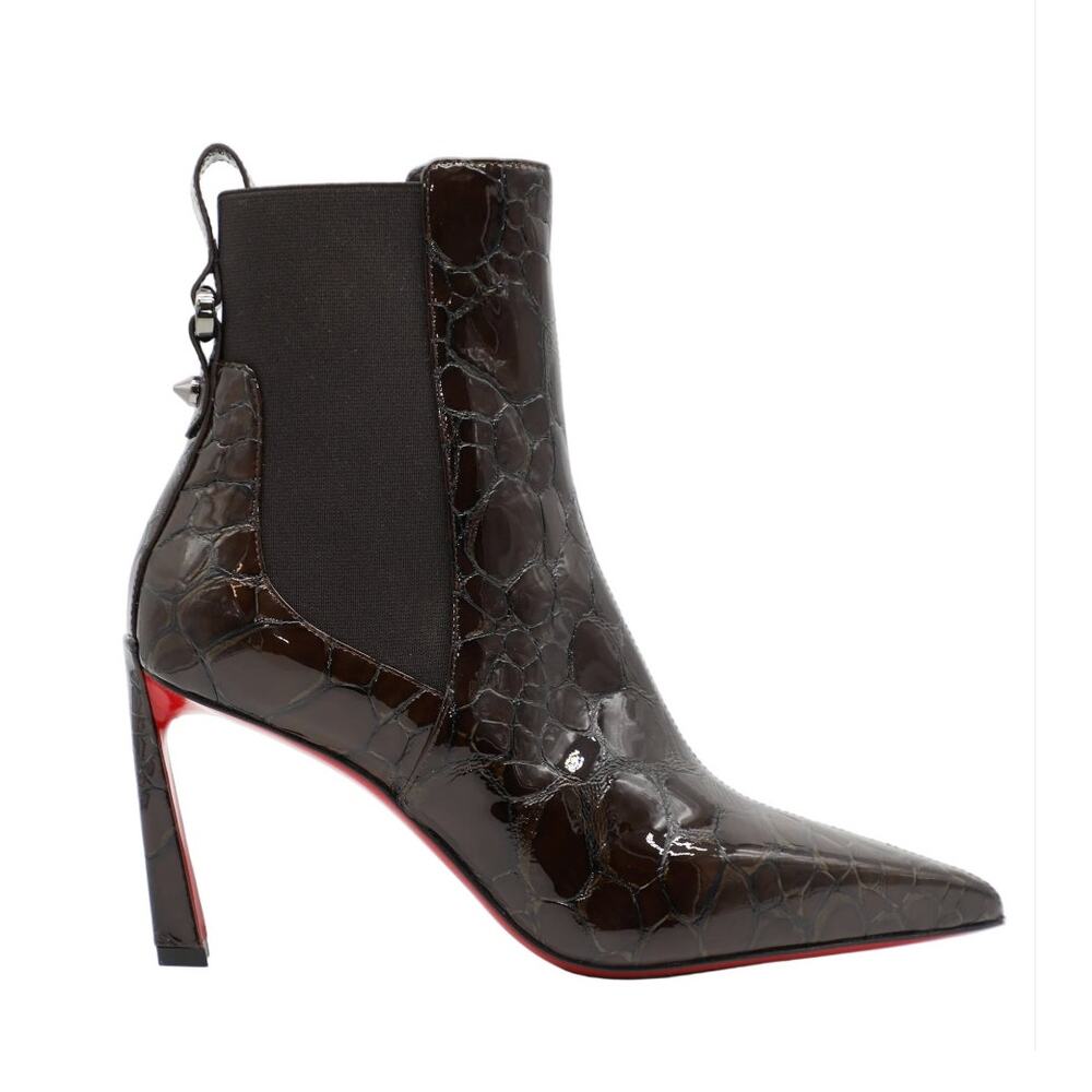 Christian Louboutin Condodo 85 Dark Brown Croc Ankle Boot